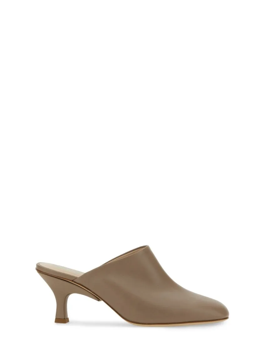Pointed Toe Calfskin Sandals With Curved Heel