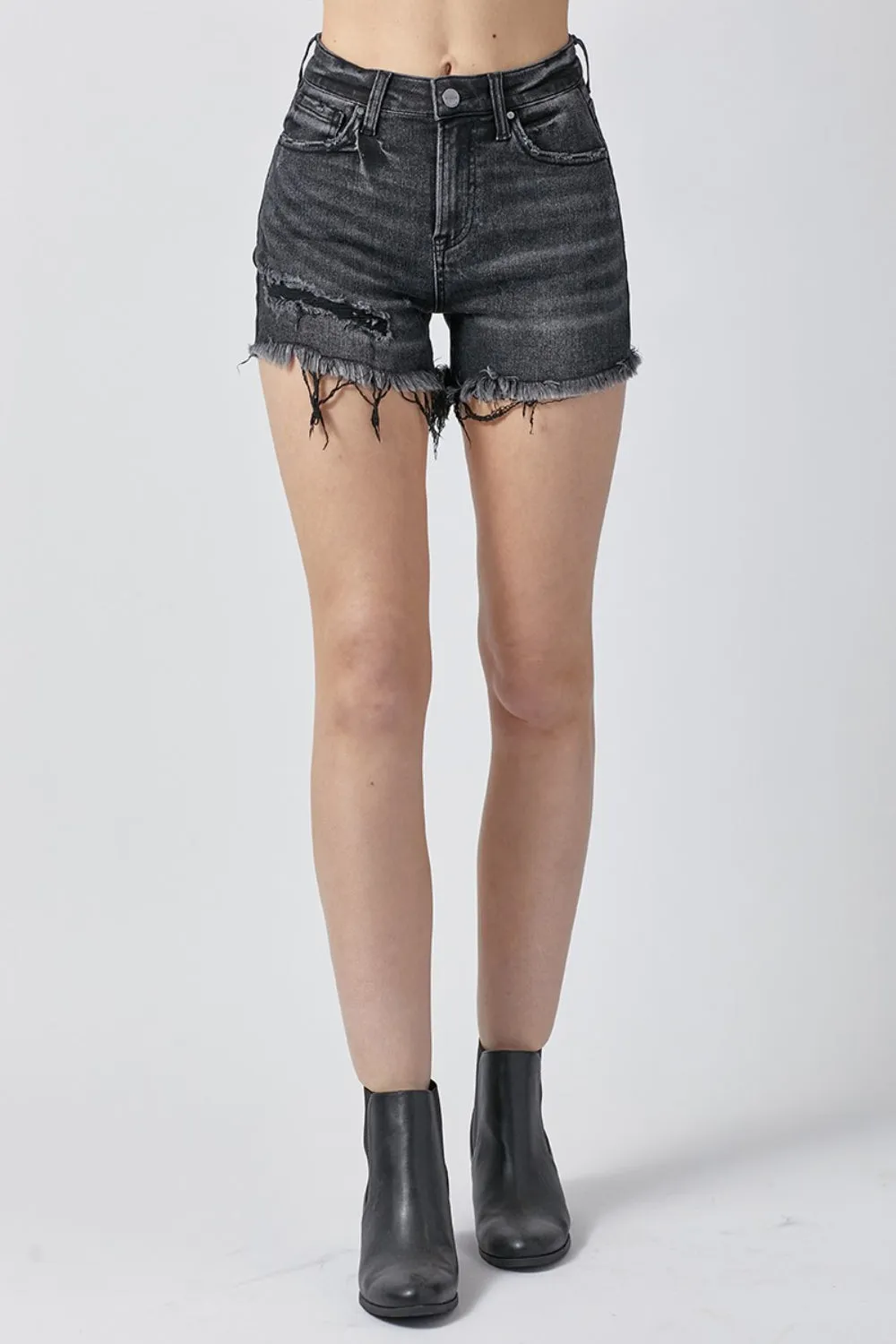 Risen Raw Hem Black Denim Shorts