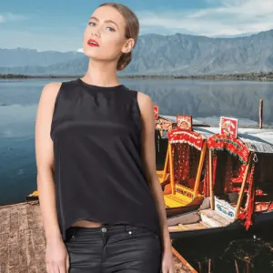 Round Neck Sleeveless Silk Top