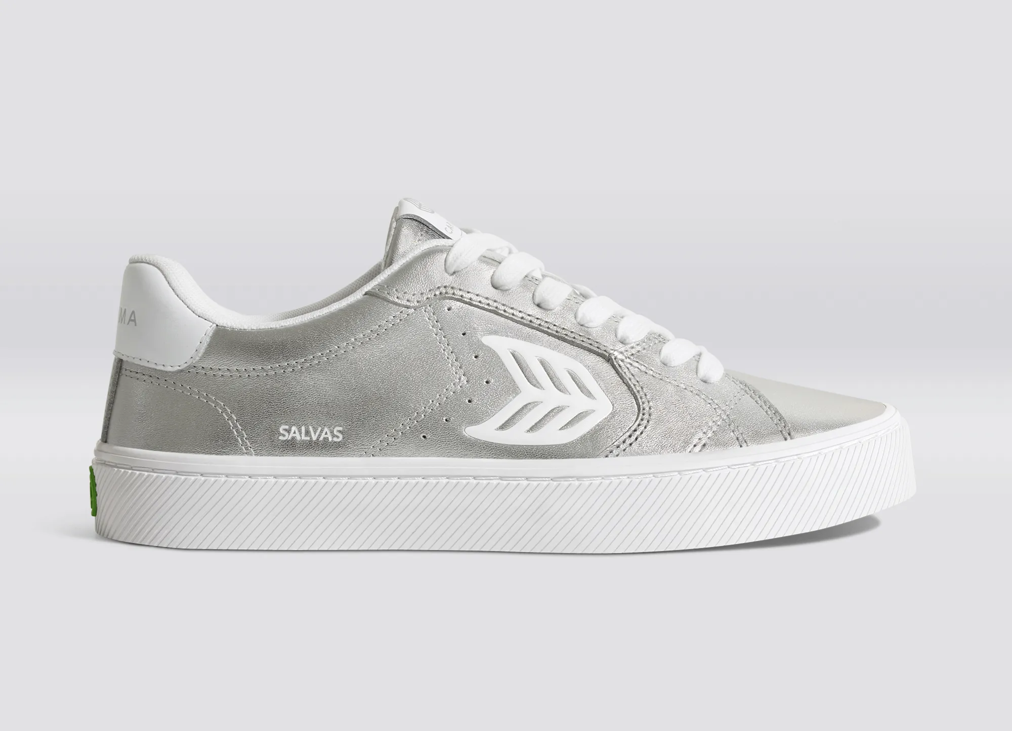 SALVAS Metallic Silver Leather White Logo Sneaker Men
