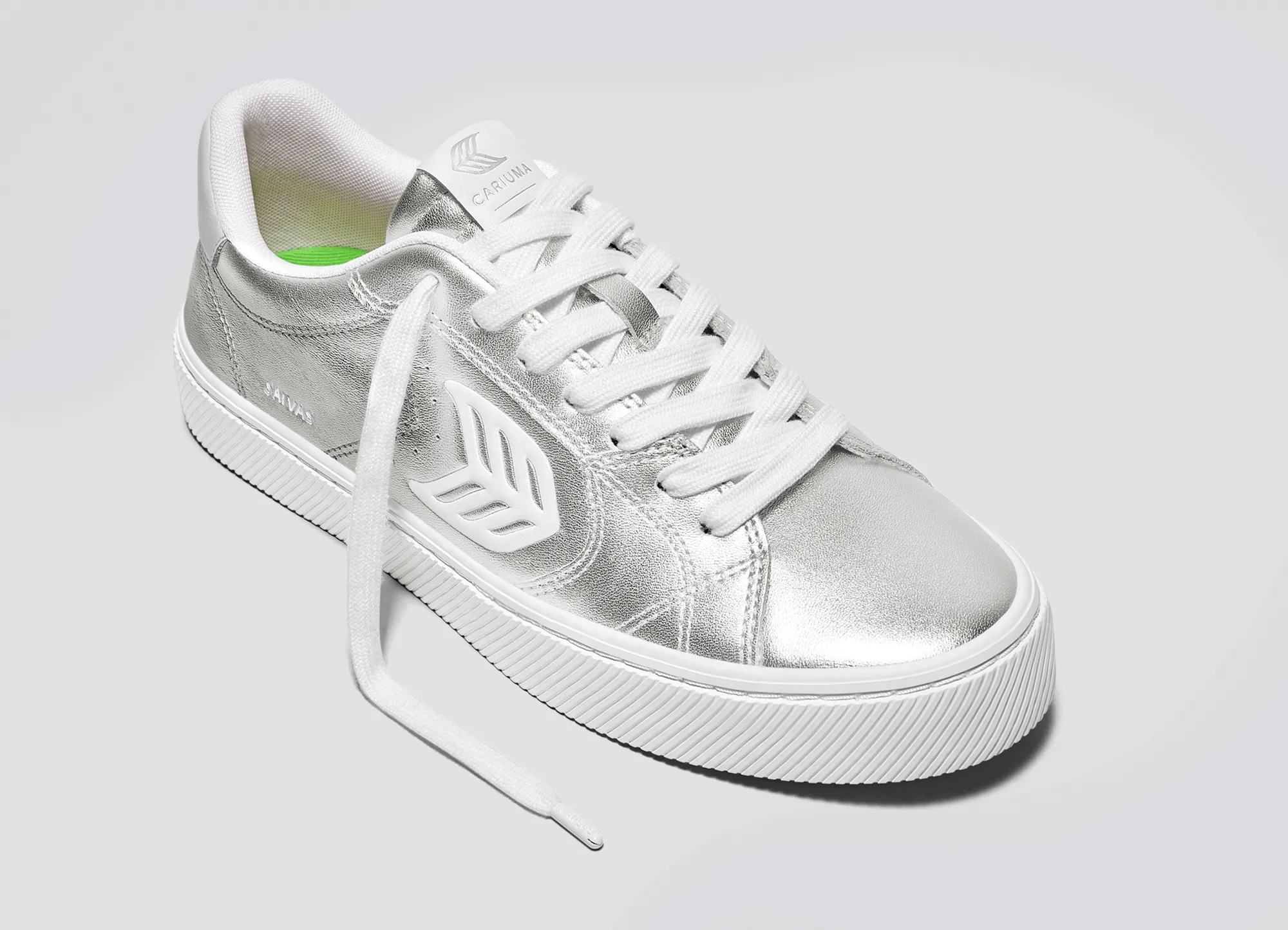 SALVAS Metallic Silver Leather White Logo Sneaker Men