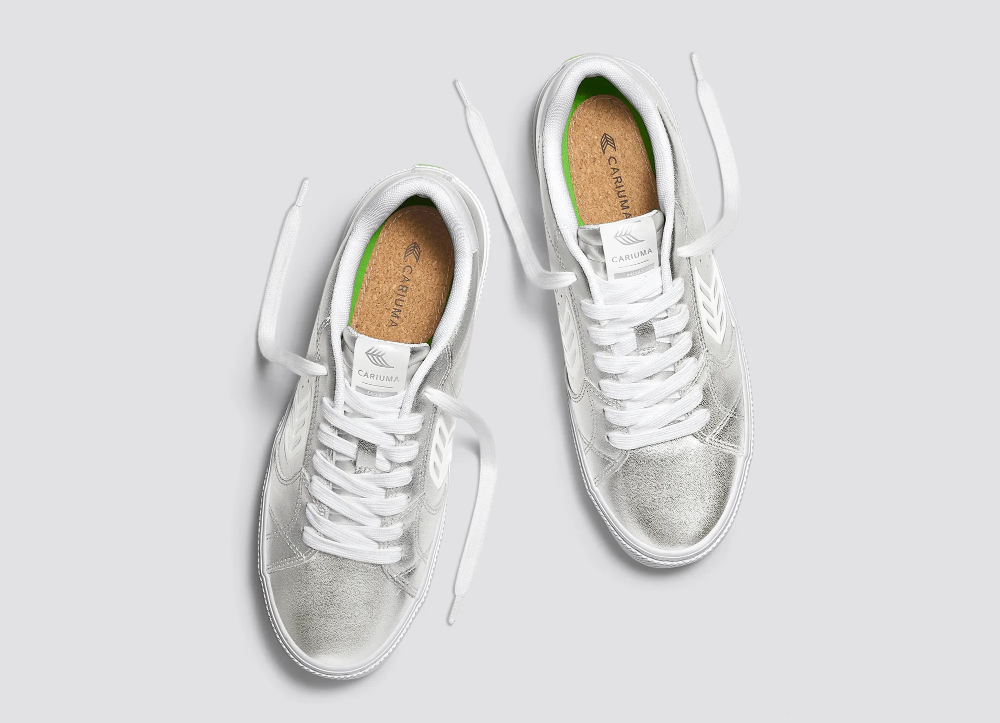 SALVAS Metallic Silver Leather White Logo Sneaker Men