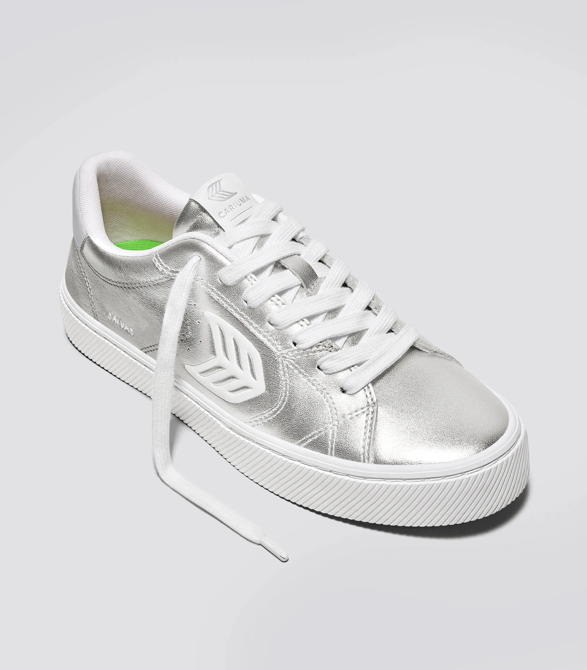 SALVAS Metallic Silver Leather White Logo Sneaker Men