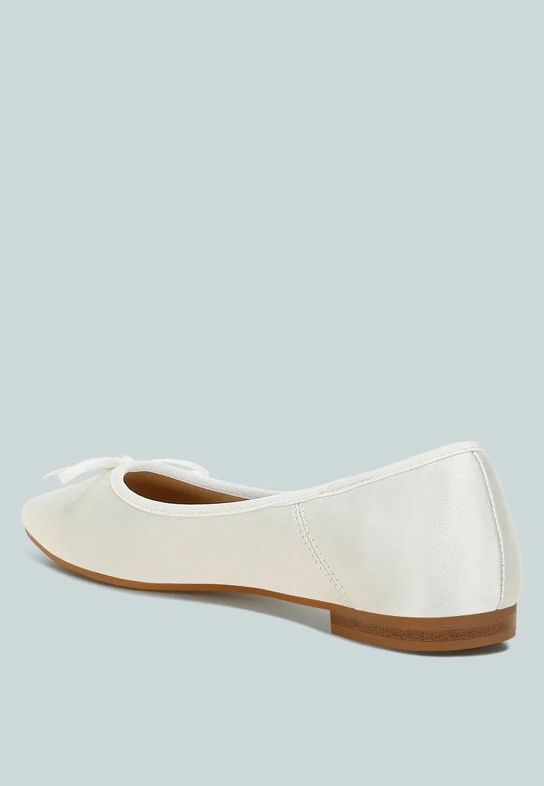 Satin Bow Embellished Ballerinas by RUW