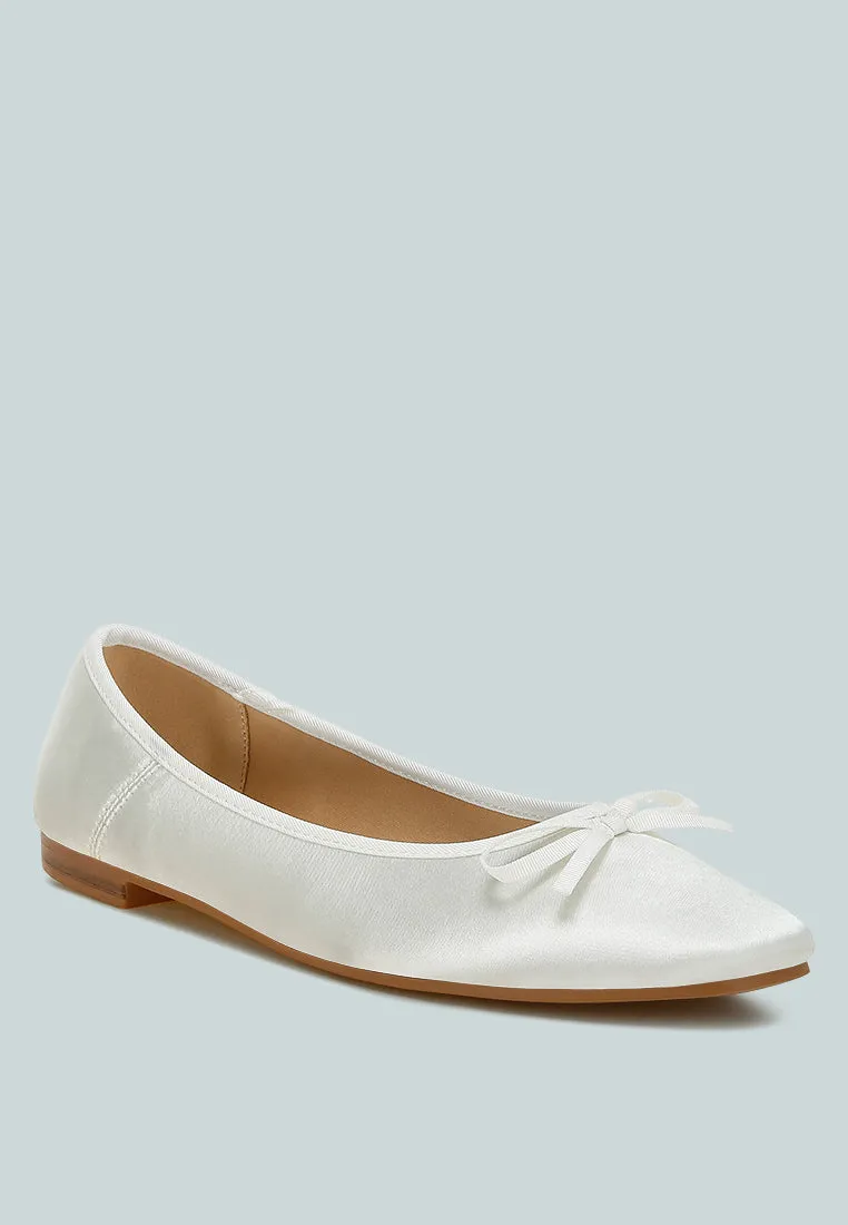 Satin Bow Embellished Ballerinas by RUW