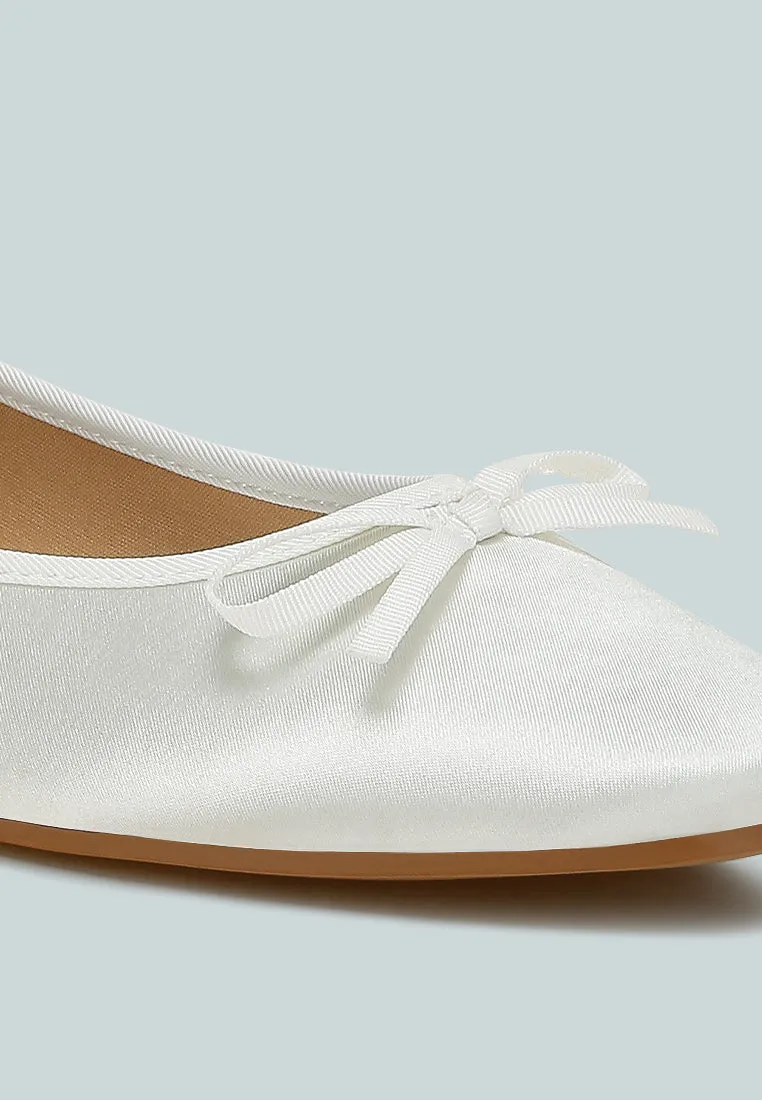 Satin Bow Embellished Ballerinas by RUW