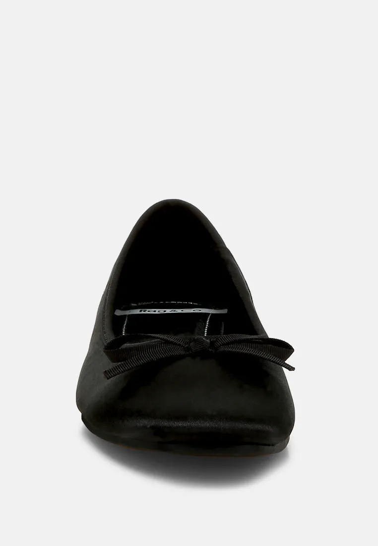 Satin Bow Embellished Ballerinas by RUW