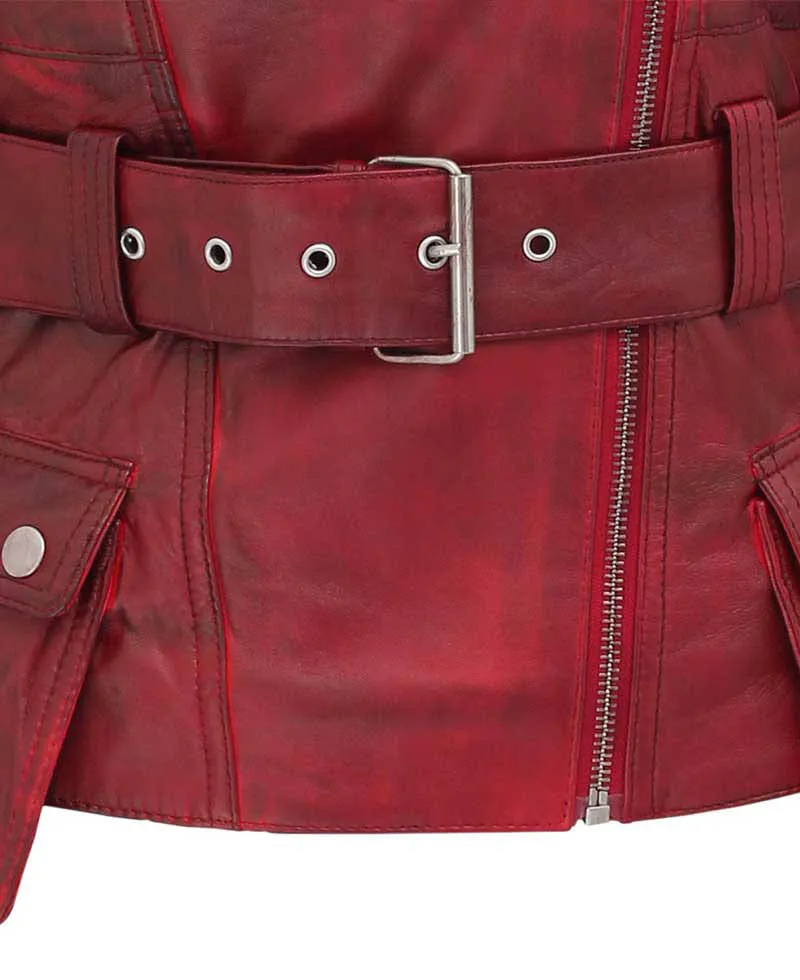 Side Pocket Distressed Vintage Wax Womens Biker Leather Jacket