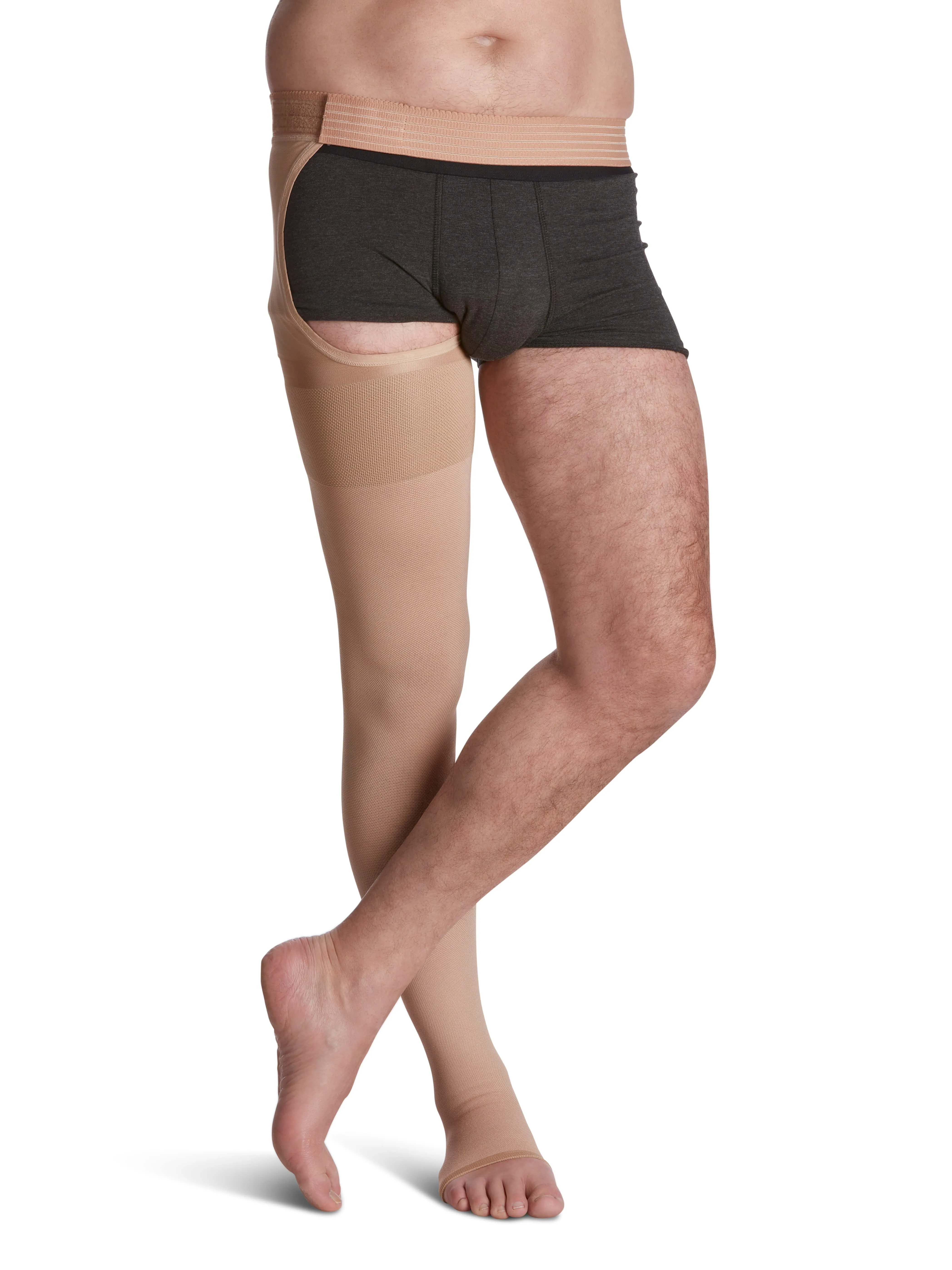 Sigvaris Natural Rubber (Fomerly 500 Natural Rubber) Unisex Thigh High w/ Waist Attachment  30-40mmHg-Open Toe
