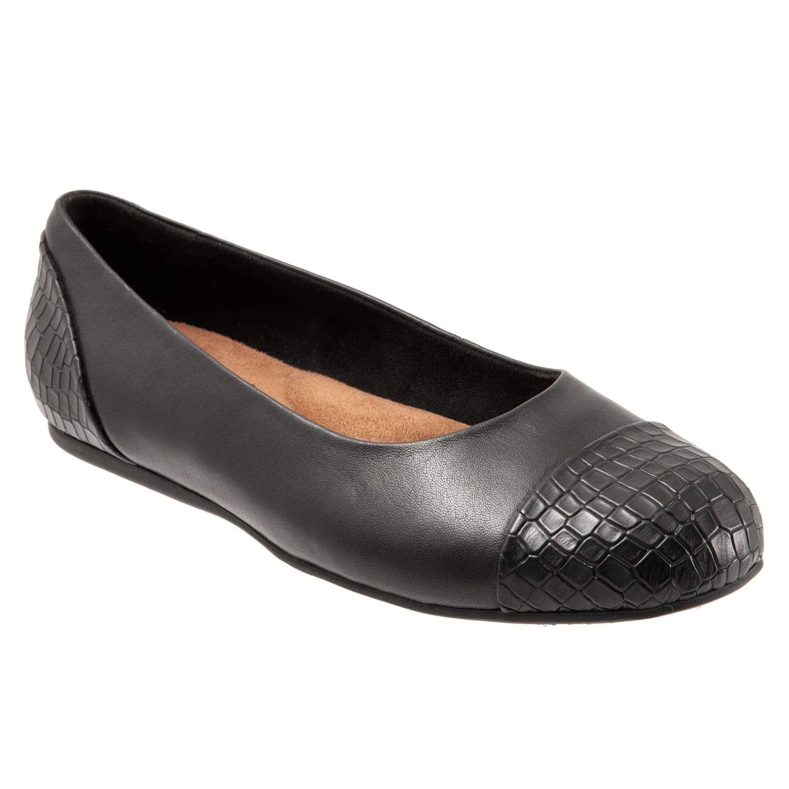 Softwalk Sonoma Cap Toe S1907-027 Womens Black Wide Ballet Flats Shoes