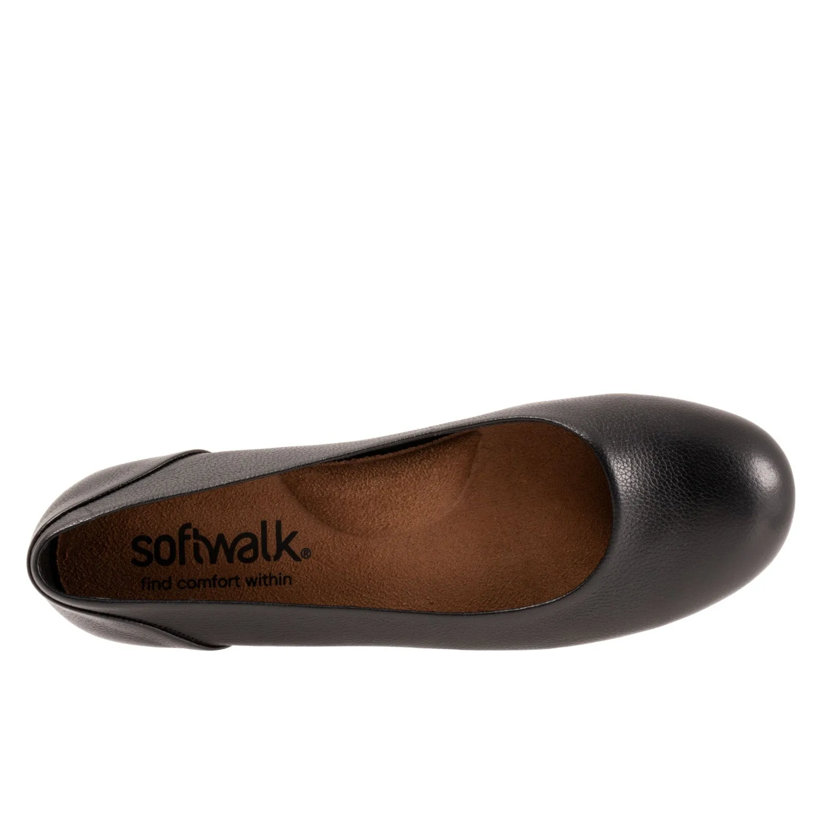 Softwalk Sonoma S1862-013 Womens Black Narrow Leather Ballet Flats Shoes