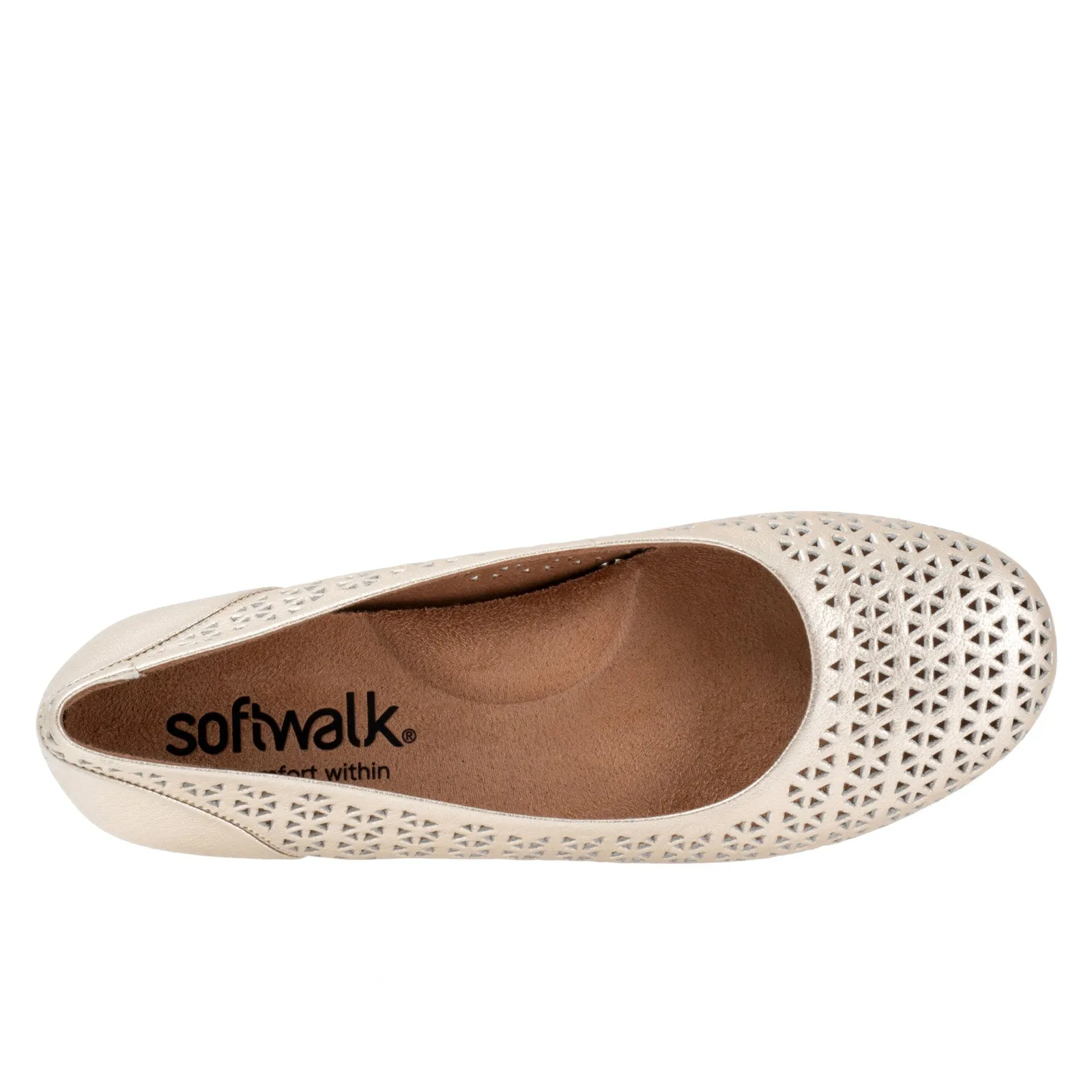 Softwalk Sonoma S1862-732 Womens Beige Narrow Leather Ballet Flats Shoes