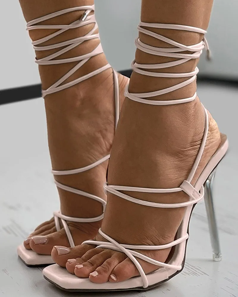 Square Toe Strappy Stiletto Heel