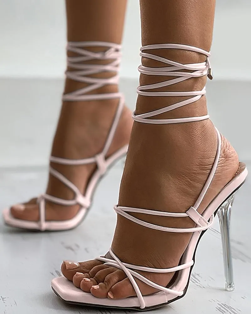 Square Toe Strappy Stiletto Heel