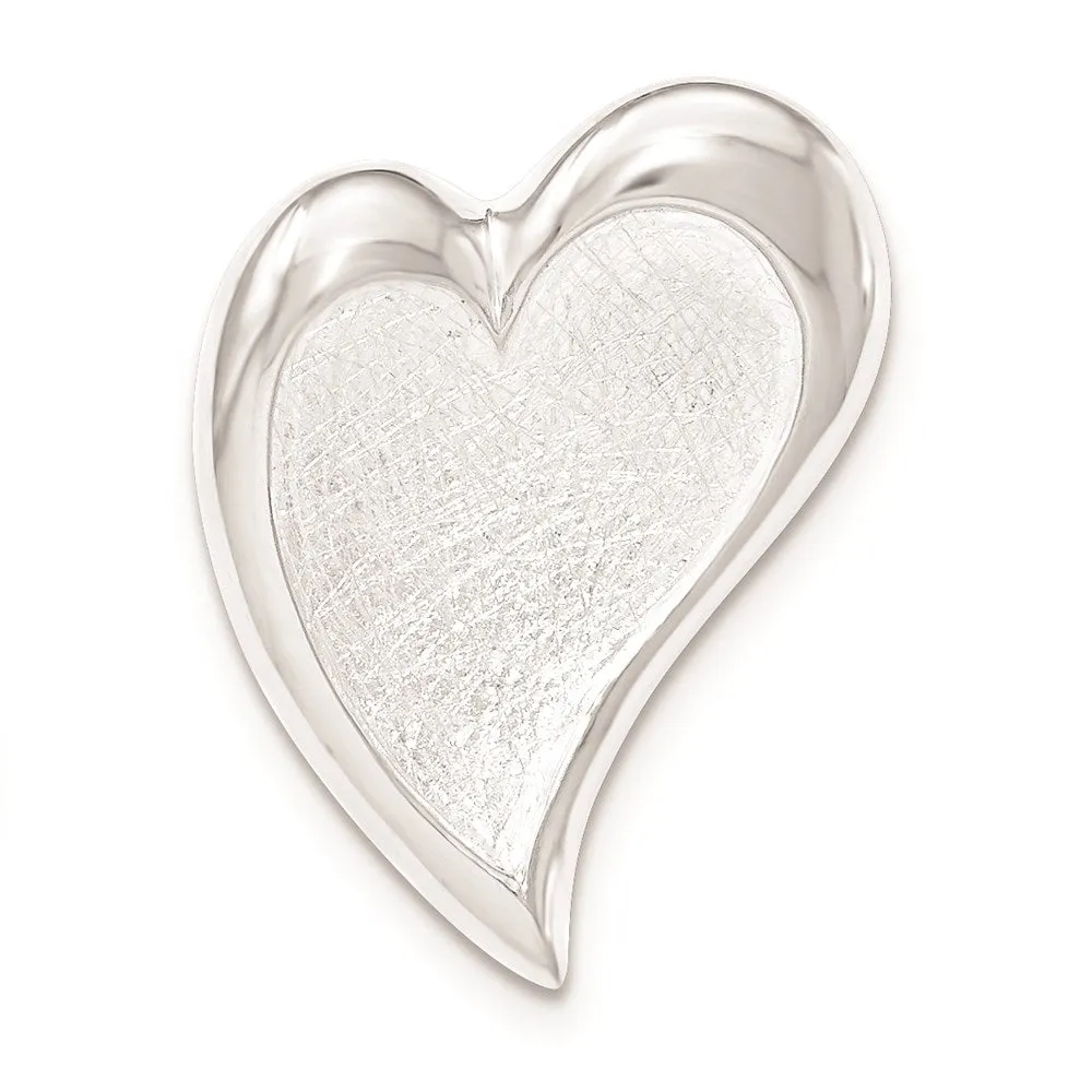 Sterling Silver Polished & Textured Heart Chain Slide Pendant