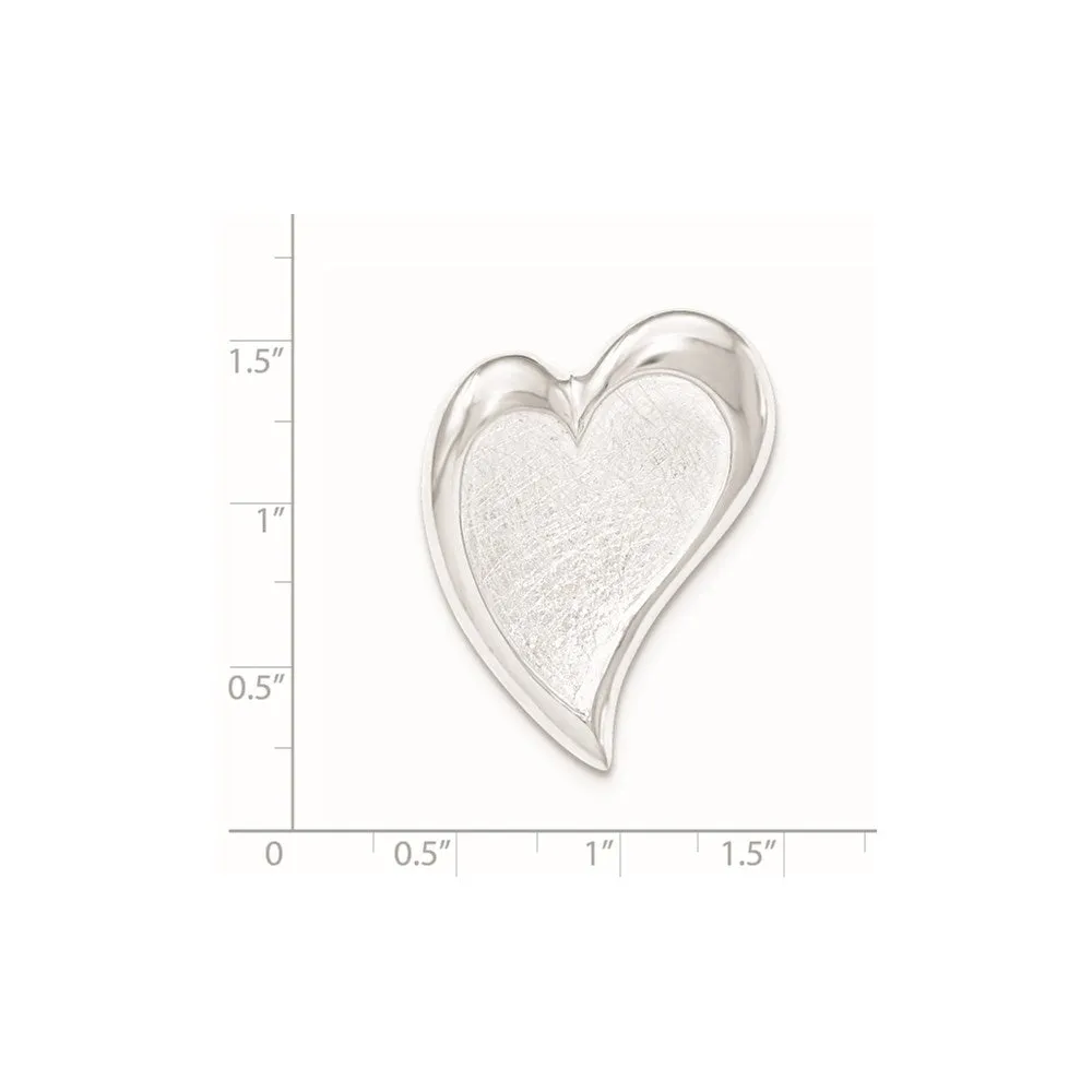 Sterling Silver Polished & Textured Heart Chain Slide Pendant