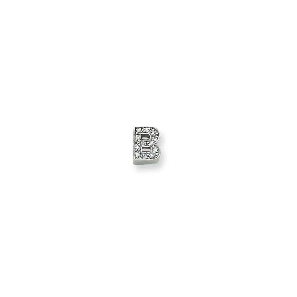 Sterling Silver Polished CZ Initial B Slide