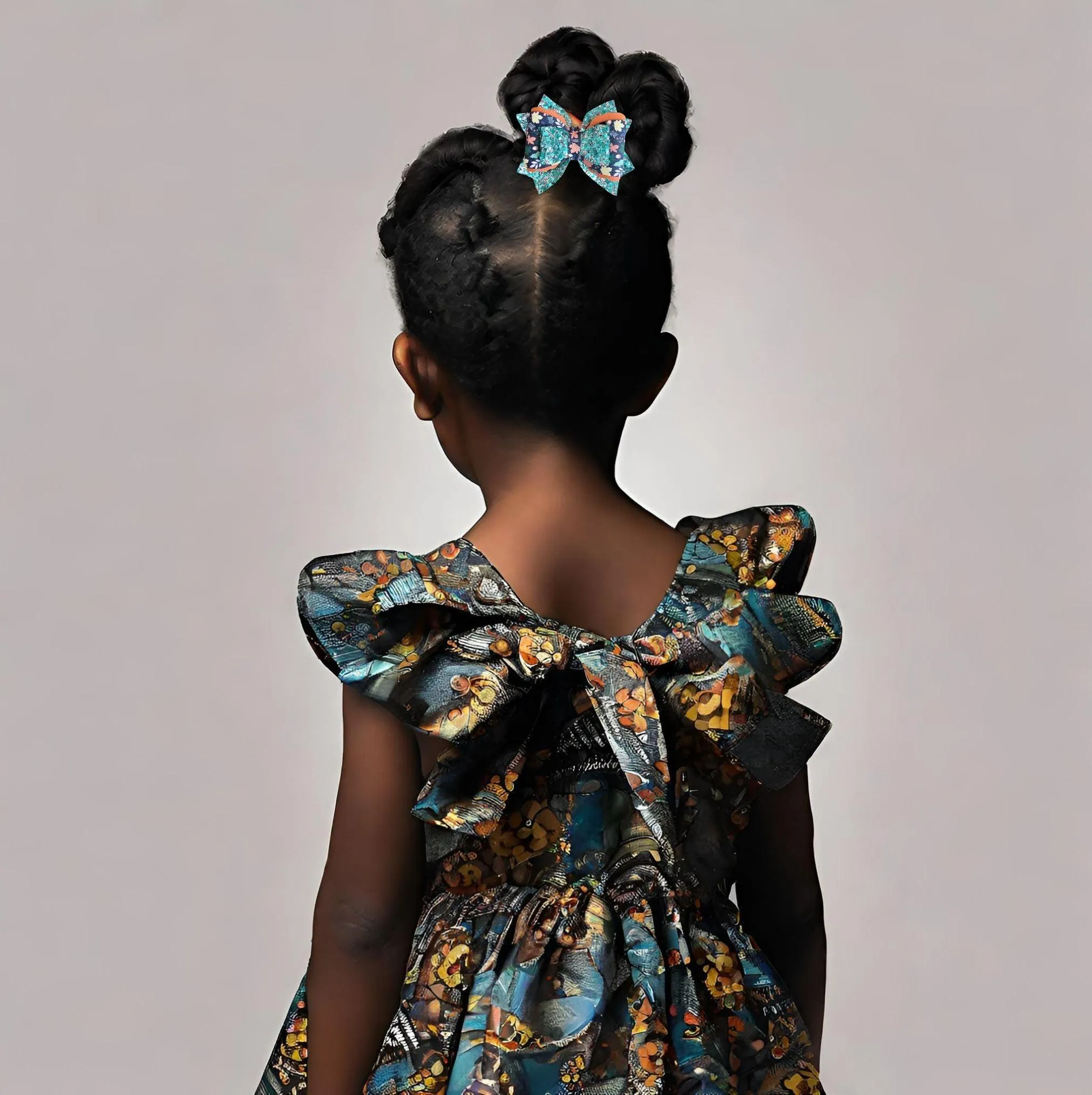 Teal Blossom Leather Glitter Hair Bow