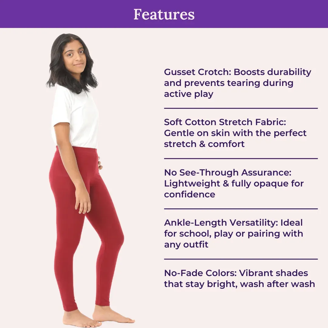 Teen Leggings | High Waist | Non-See-Through | Ankle Length | Cotton-Elastane Blend | Gusset Crotch Prevents Ripping