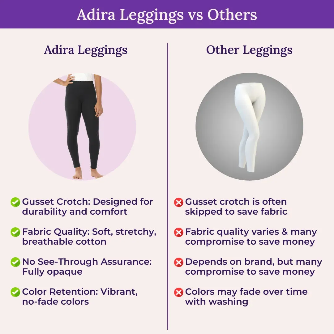 Teen Leggings | High Waist | Non-See-Through | Ankle Length | Cotton-Elastane Blend | Gusset Crotch Prevents Ripping
