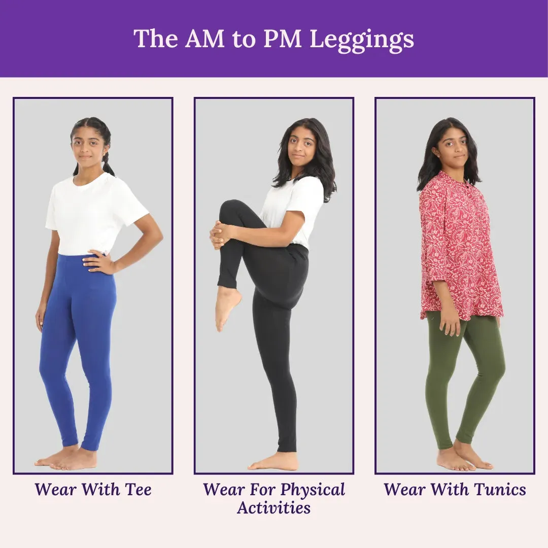 Teen Leggings | High Waist | Non-See-Through | Ankle Length | Cotton-Elastane Blend | Gusset Crotch Prevents Ripping
