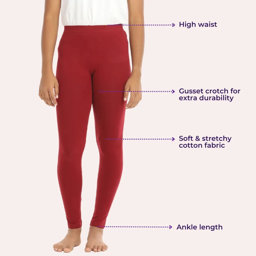 Teen Leggings | High Waist | Non-See-Through | Ankle Length | Cotton-Elastane Blend | Gusset Crotch Prevents Ripping