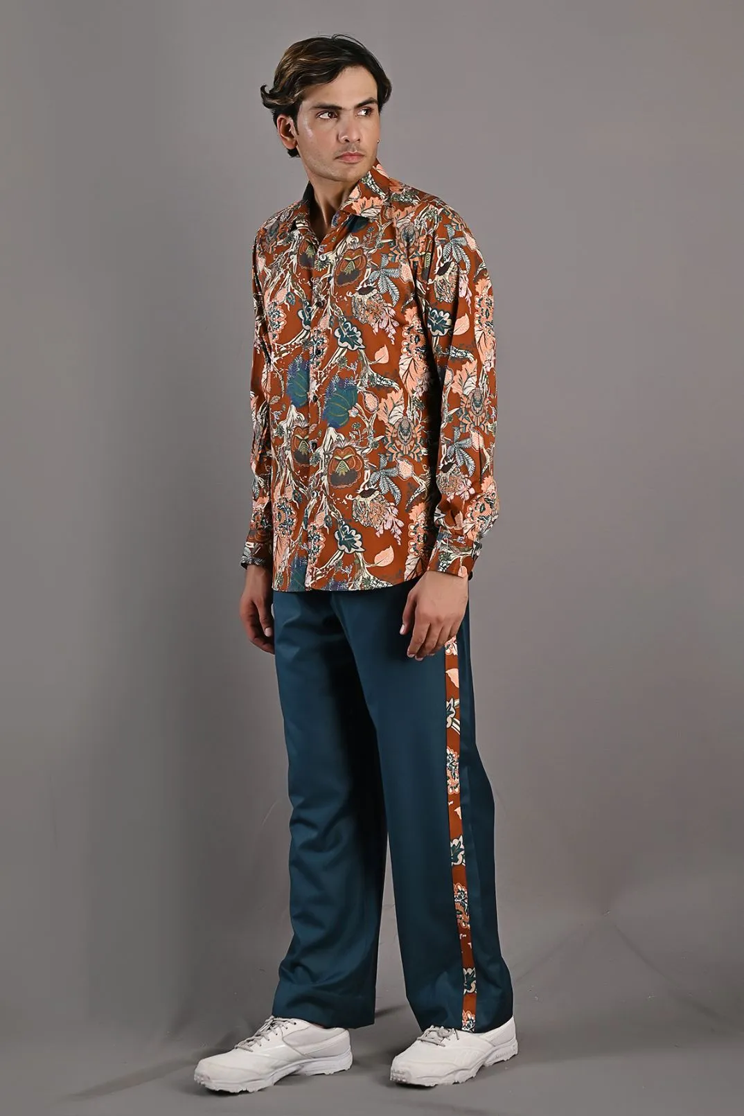 Thyme - Maroon & Multi Printed Shirt & Teal Green pant Set