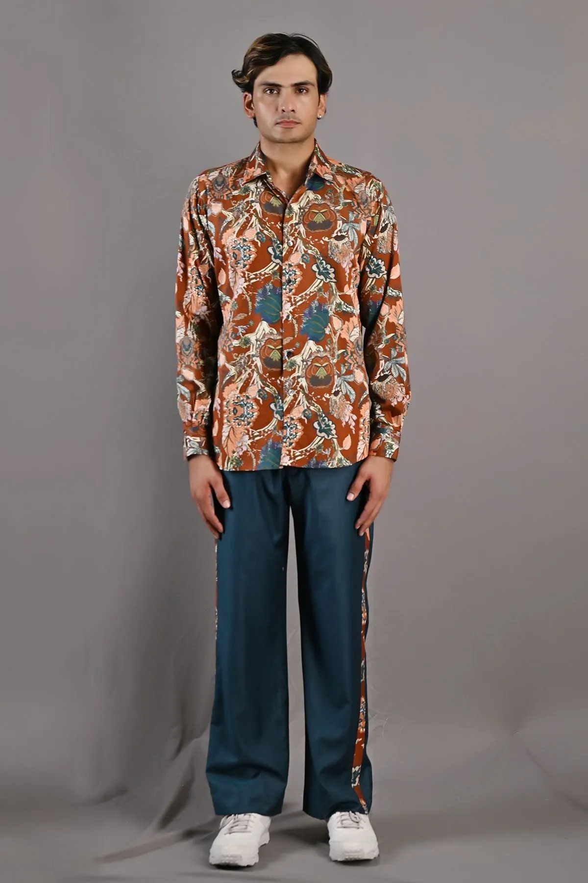 Thyme - Maroon & Multi Printed Shirt & Teal Green pant Set