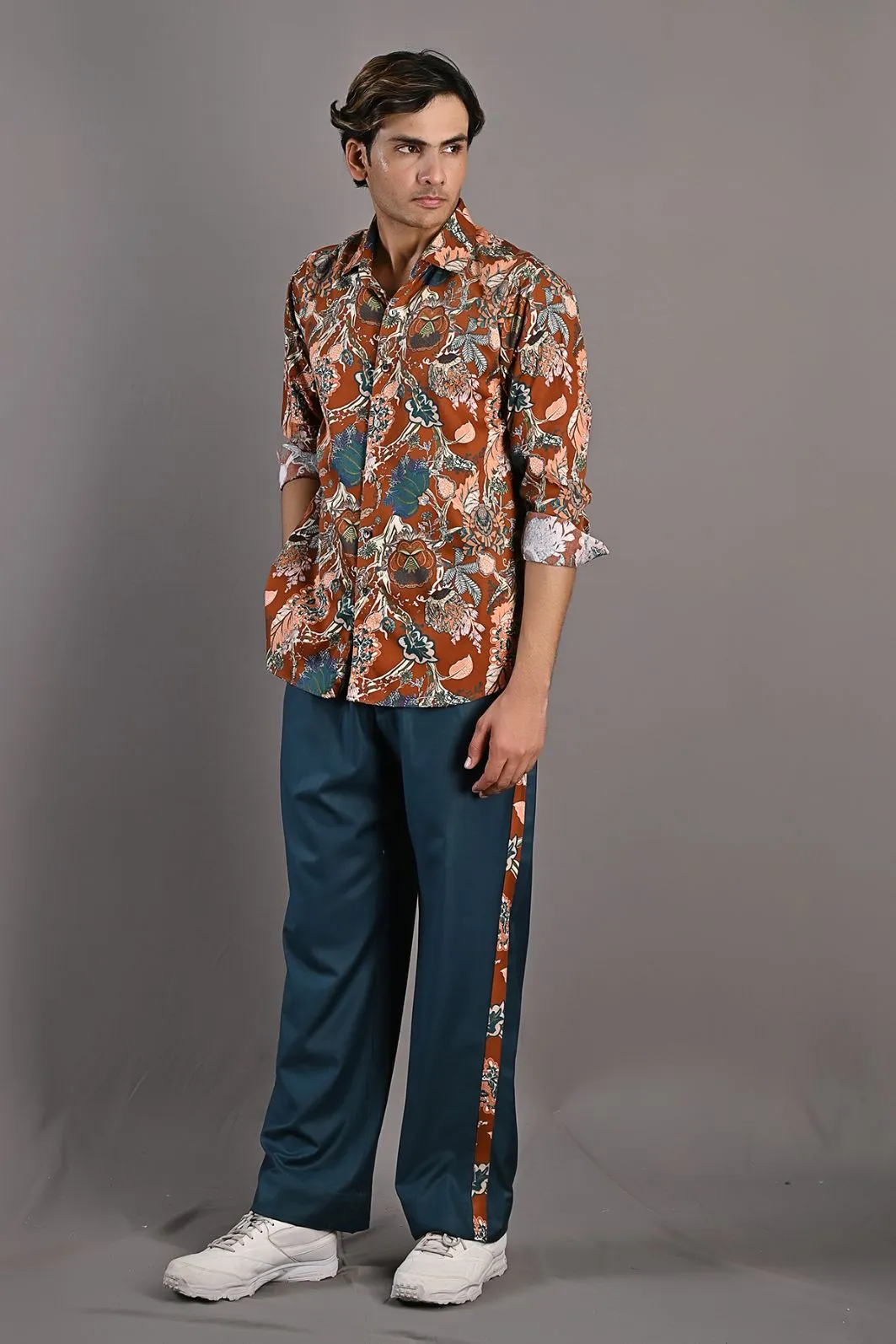 Thyme - Maroon & Multi Printed Shirt & Teal Green pant Set