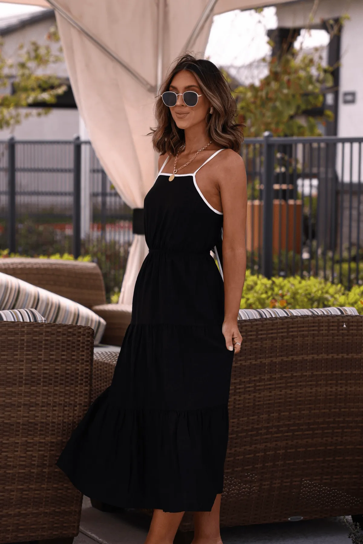 Timeless Monochrome Bow Midi Dress
