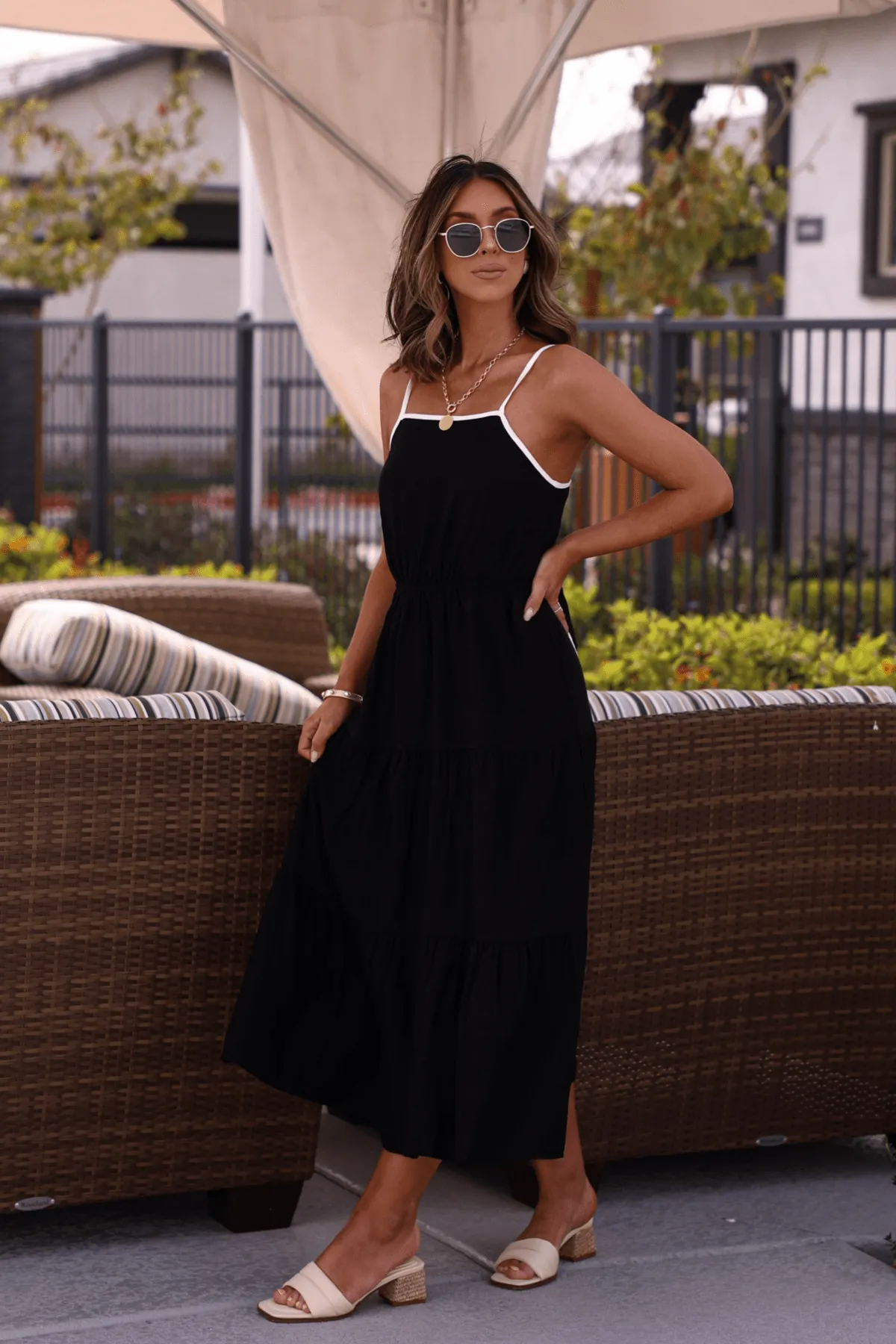 Timeless Monochrome Bow Midi Dress