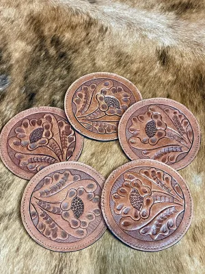 Tooled Leather Coasters