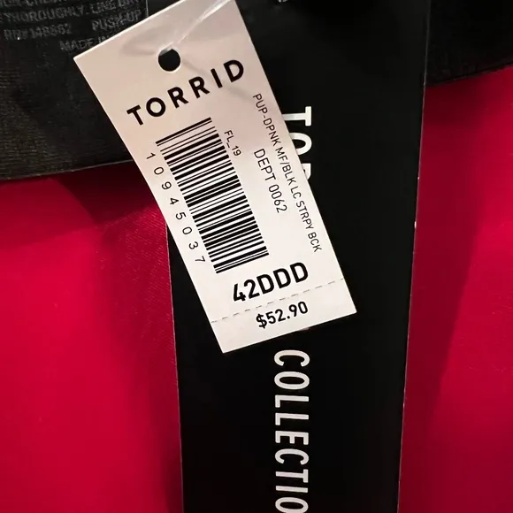 Torrid NEW Push-Up Plunge Strappy Back Bra In Red &amp; Black Lace Trim Size 42DDD