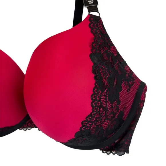 Torrid NEW Push-Up Plunge Strappy Back Bra In Red &amp; Black Lace Trim Size 42DDD