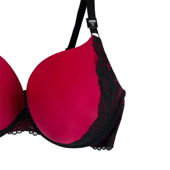 Torrid NEW Push-Up Plunge Strappy Back Bra In Red &amp; Black Lace Trim Size 42DDD