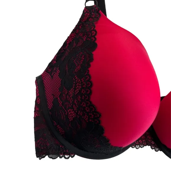 Torrid NEW Push-Up Plunge Strappy Back Bra In Red &amp; Black Lace Trim Size 42DDD