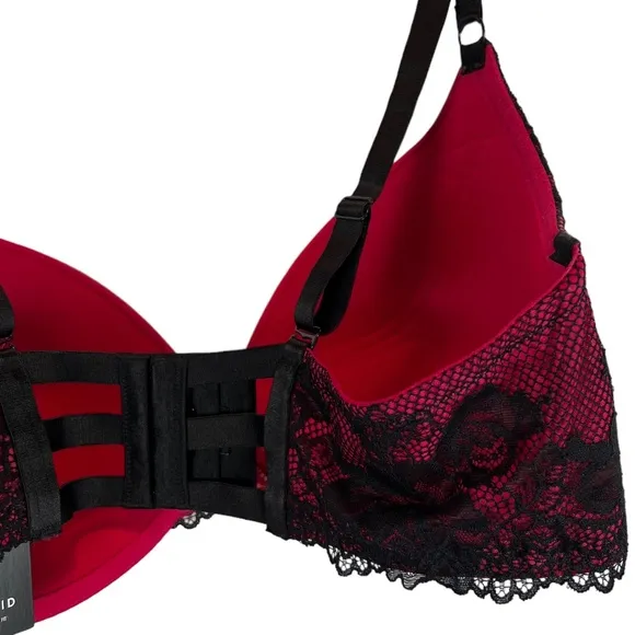 Torrid NEW Push-Up Plunge Strappy Back Bra In Red &amp; Black Lace Trim Size 42DDD