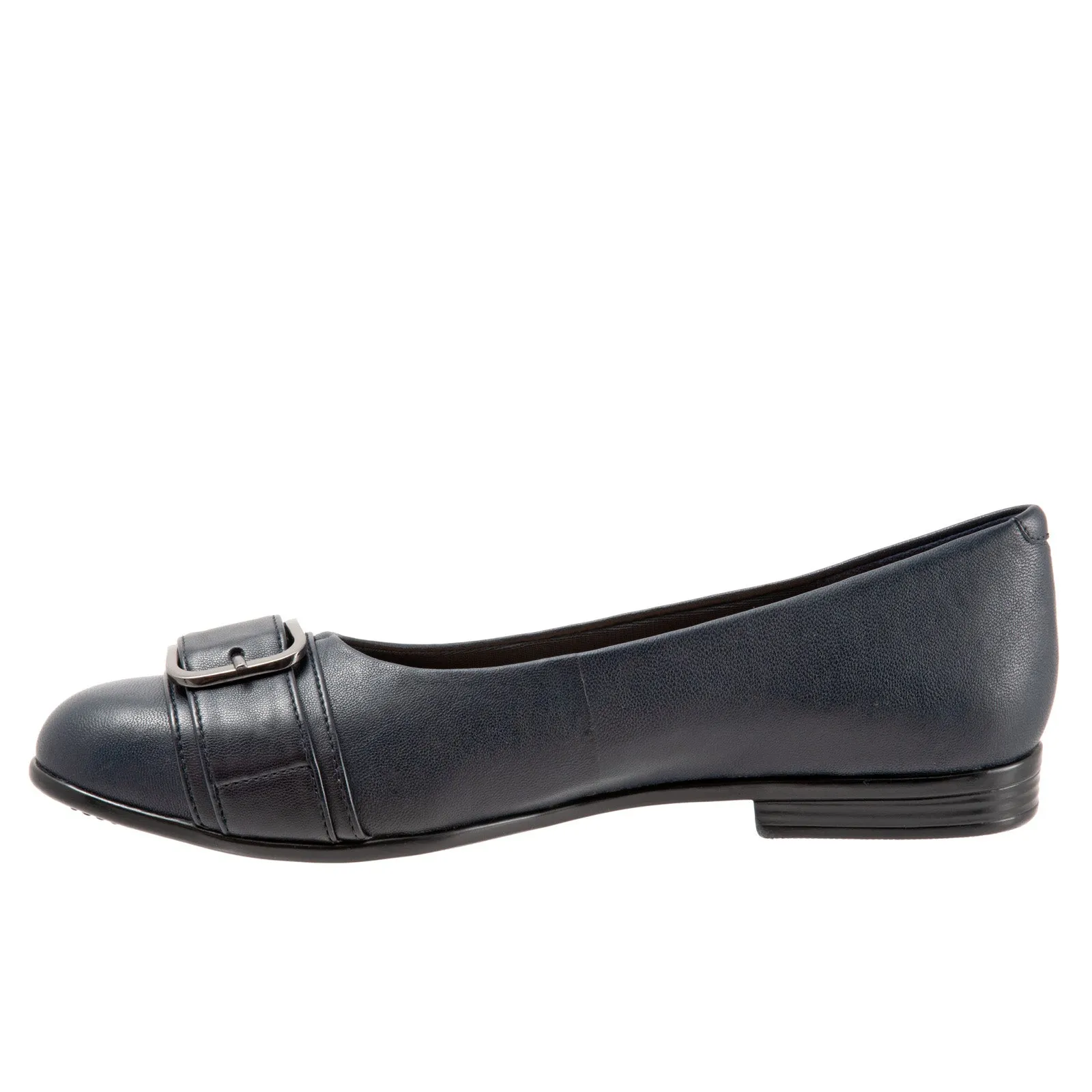 Trotters Aubrey T1850-400 Womens Black Wide Leather Ballet Flats Shoes