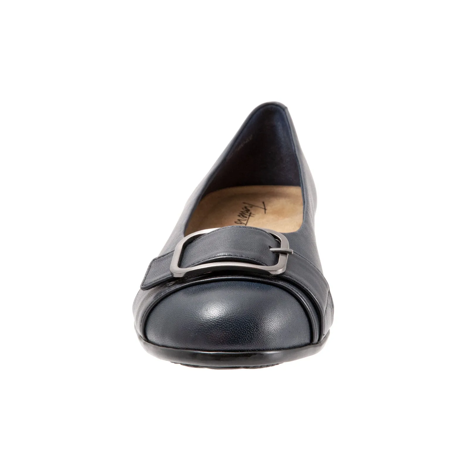 Trotters Aubrey T1850-400 Womens Black Wide Leather Ballet Flats Shoes