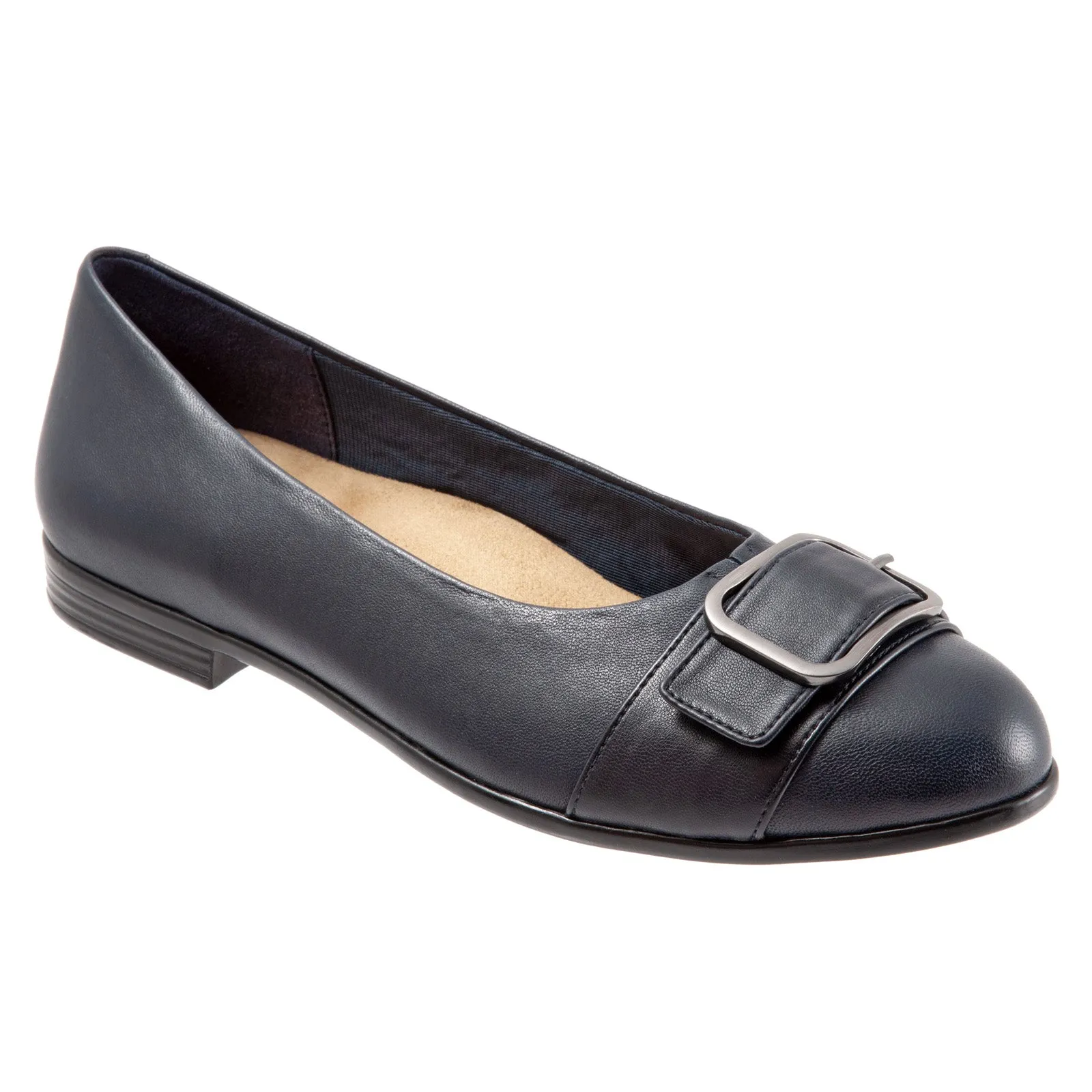 Trotters Aubrey T1850-400 Womens Black Wide Leather Ballet Flats Shoes