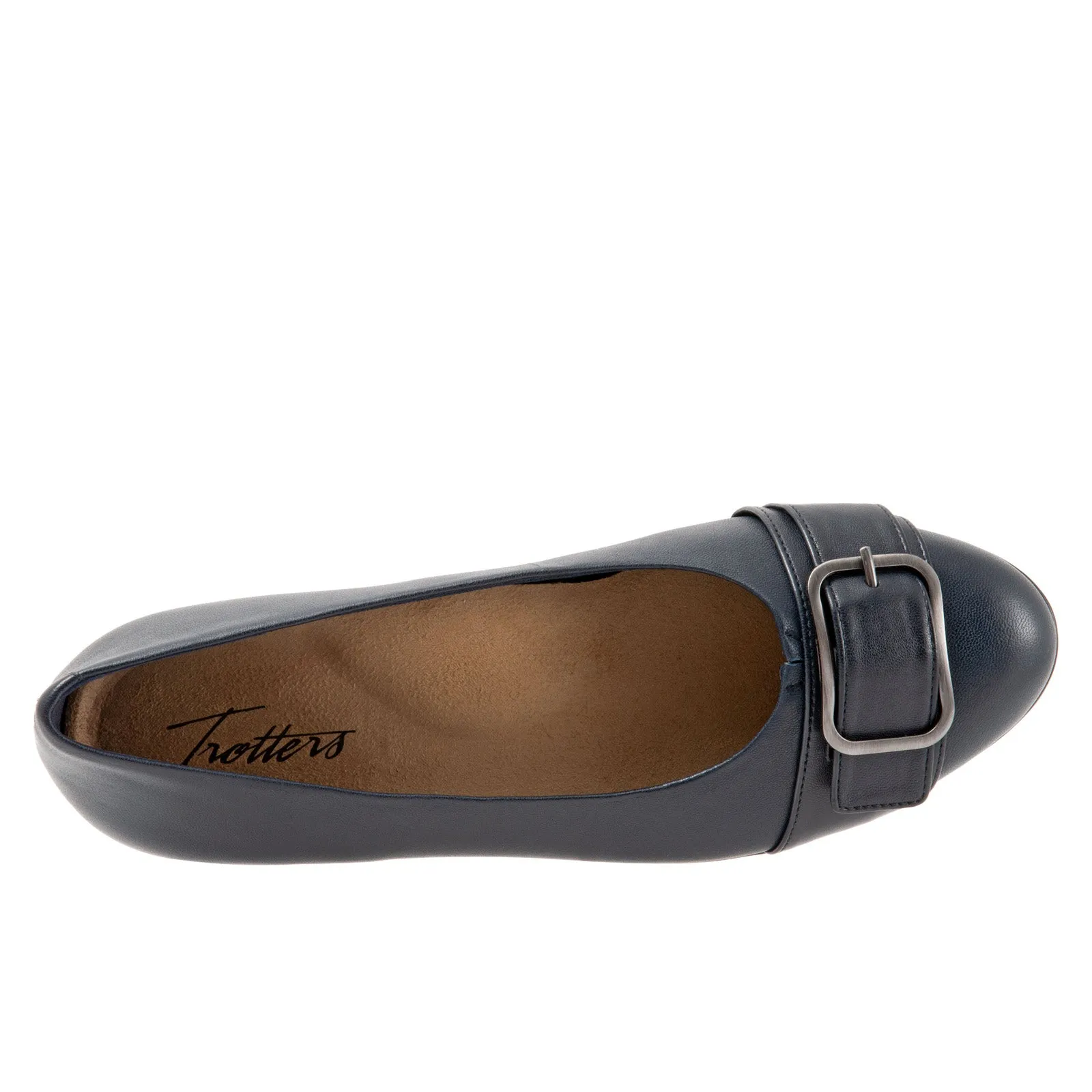 Trotters Aubrey T1850-400 Womens Black Wide Leather Ballet Flats Shoes