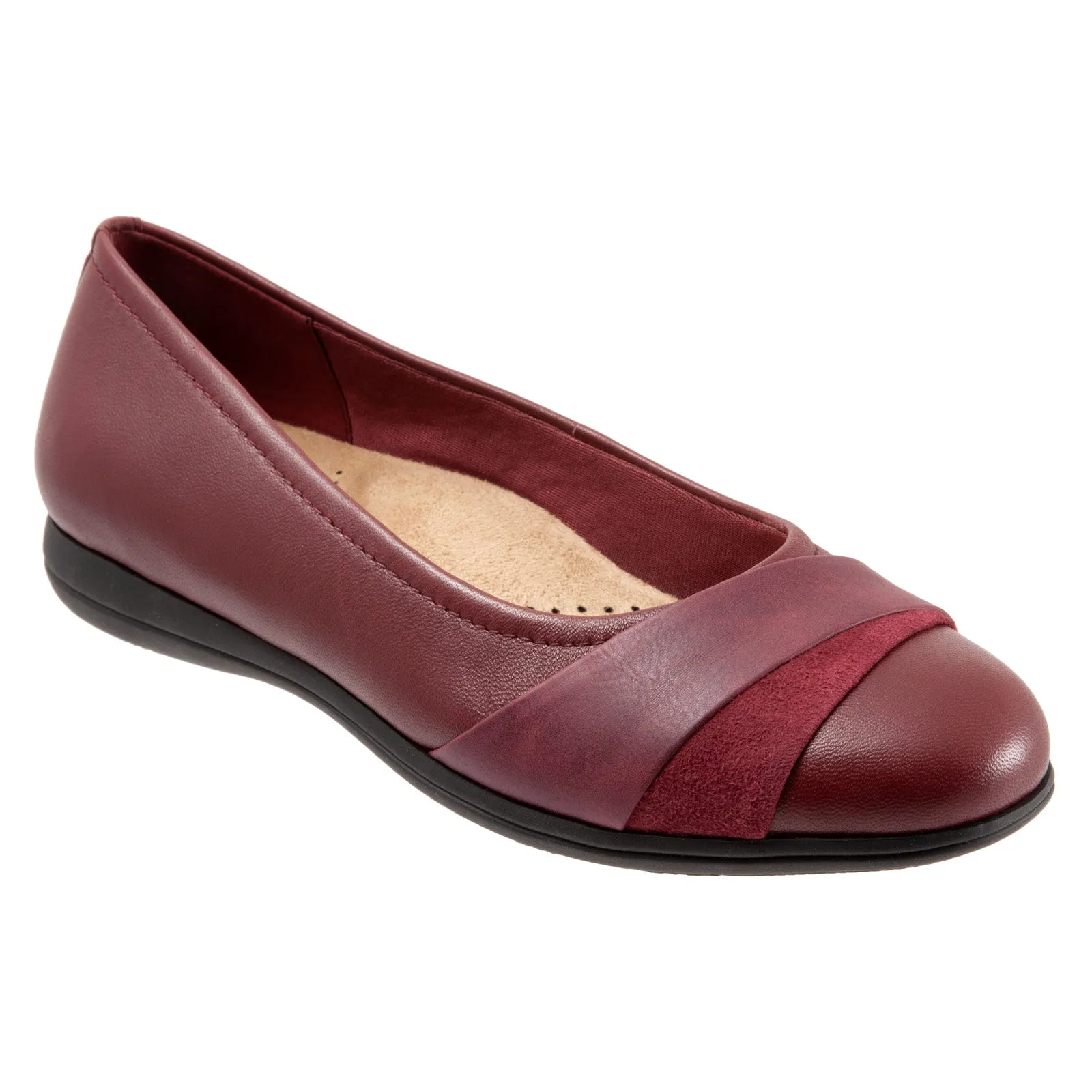 Trotters Danni T2155-601 Womens Red Narrow Leather Ballet Flats Shoes