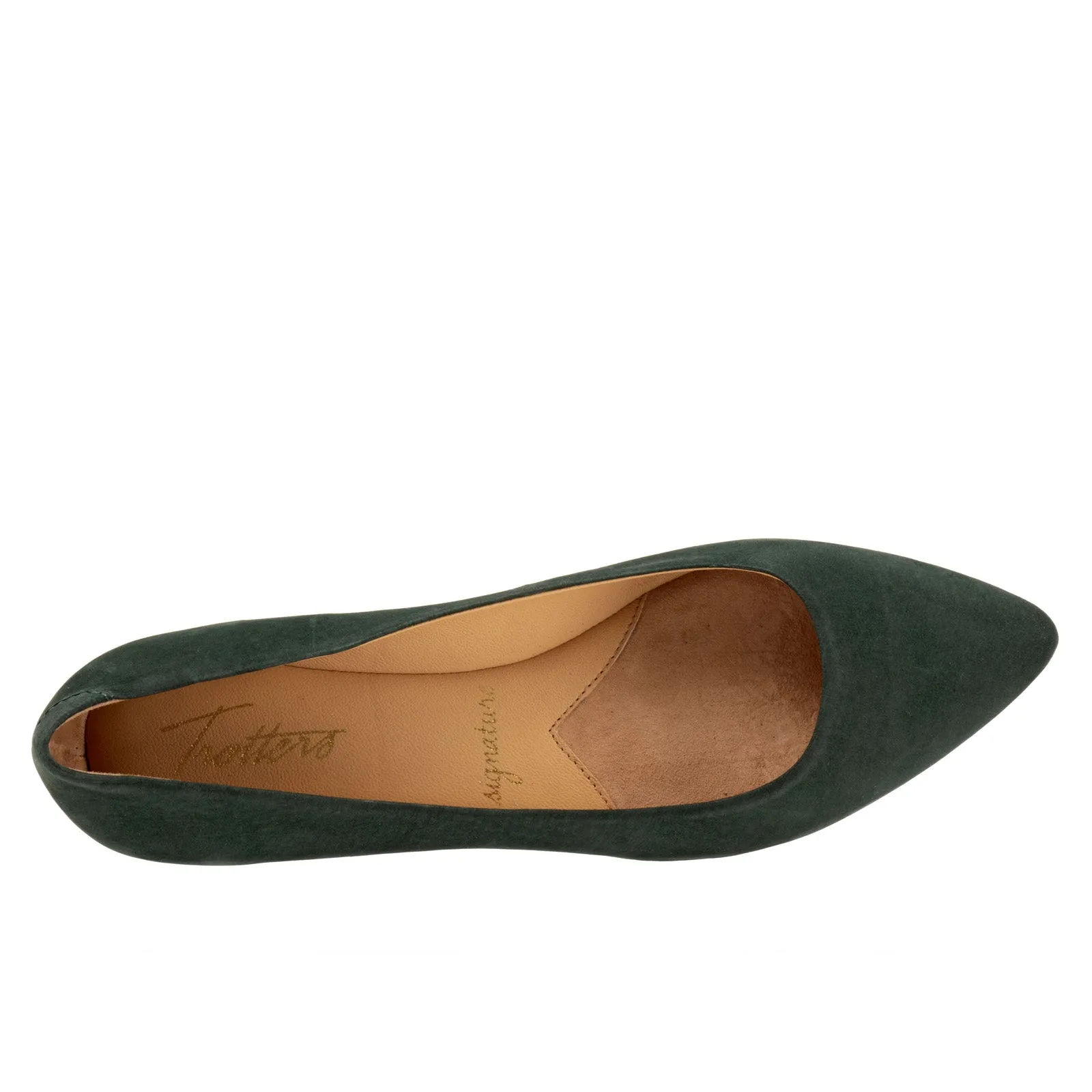 Trotters Estee T1556-309 Womens Green Leather Slip On Ballet Flats Shoes
