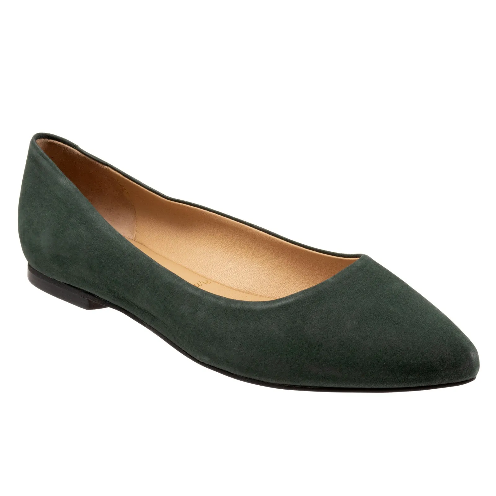 Trotters Estee T1556-309 Womens Green Leather Slip On Ballet Flats Shoes