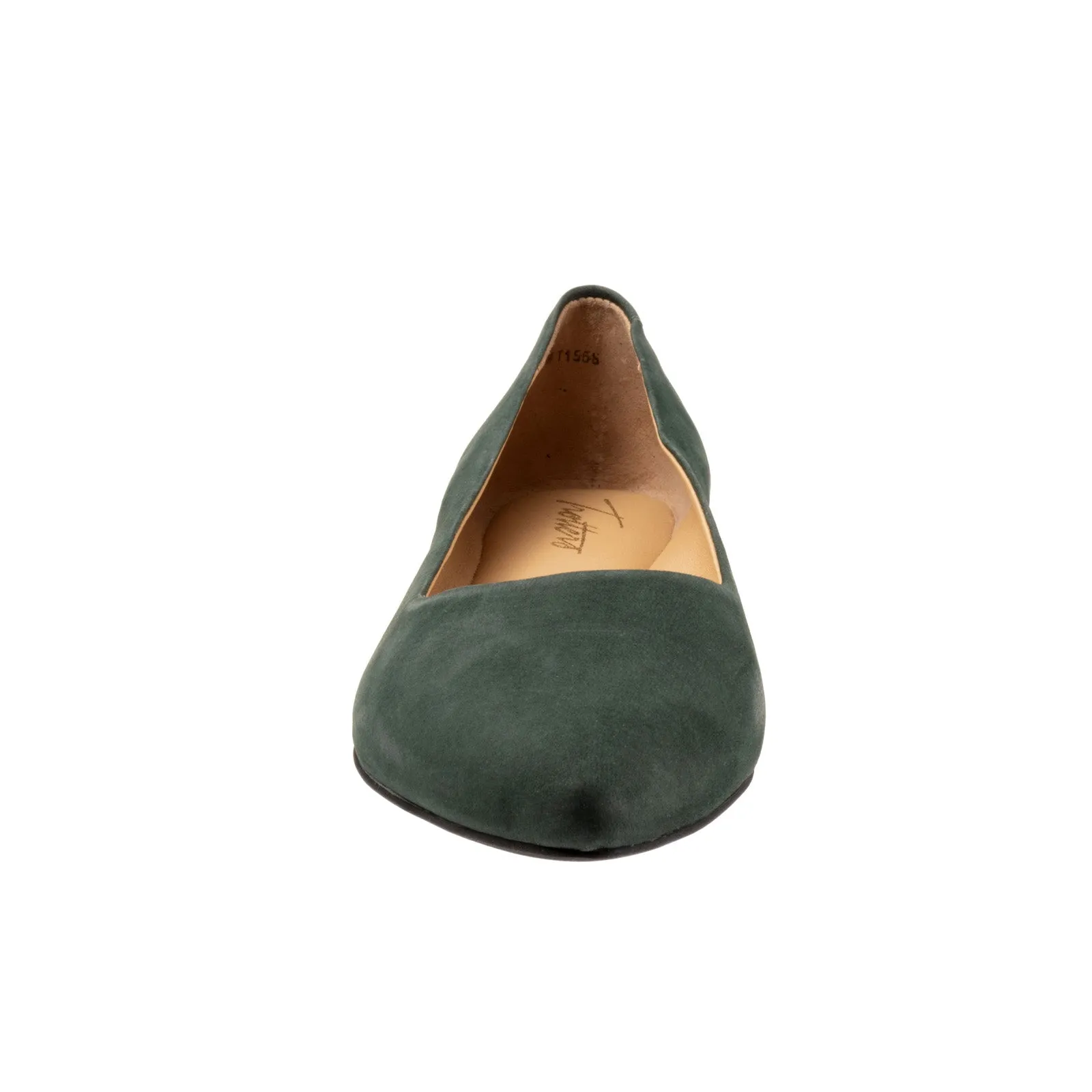 Trotters Estee T1556-309 Womens Green Leather Slip On Ballet Flats Shoes