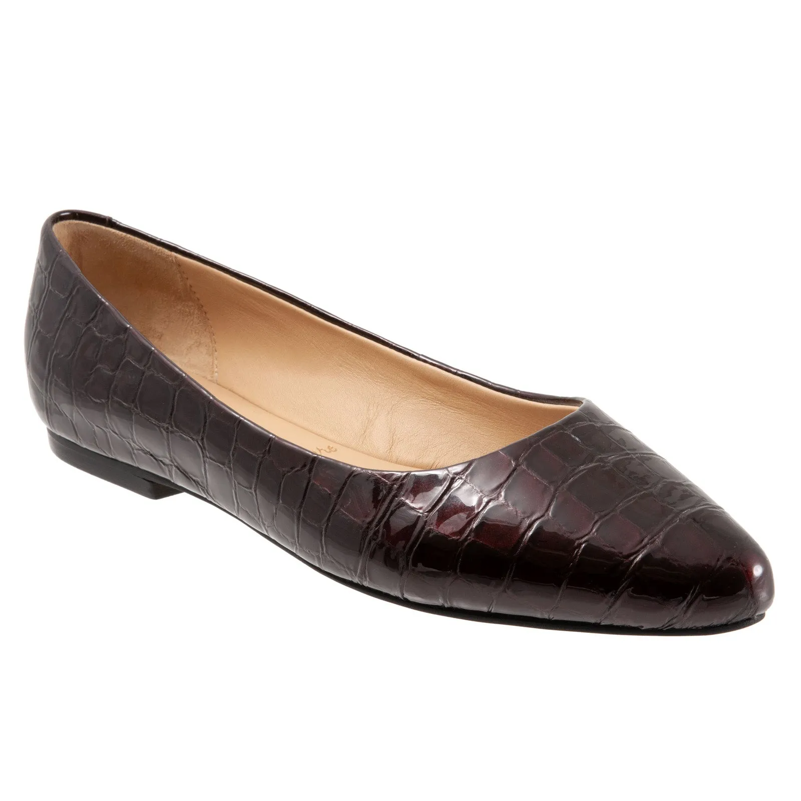 Trotters Estee T1556-619 Womens Burgundy Wide Leather Ballet Flats Shoes