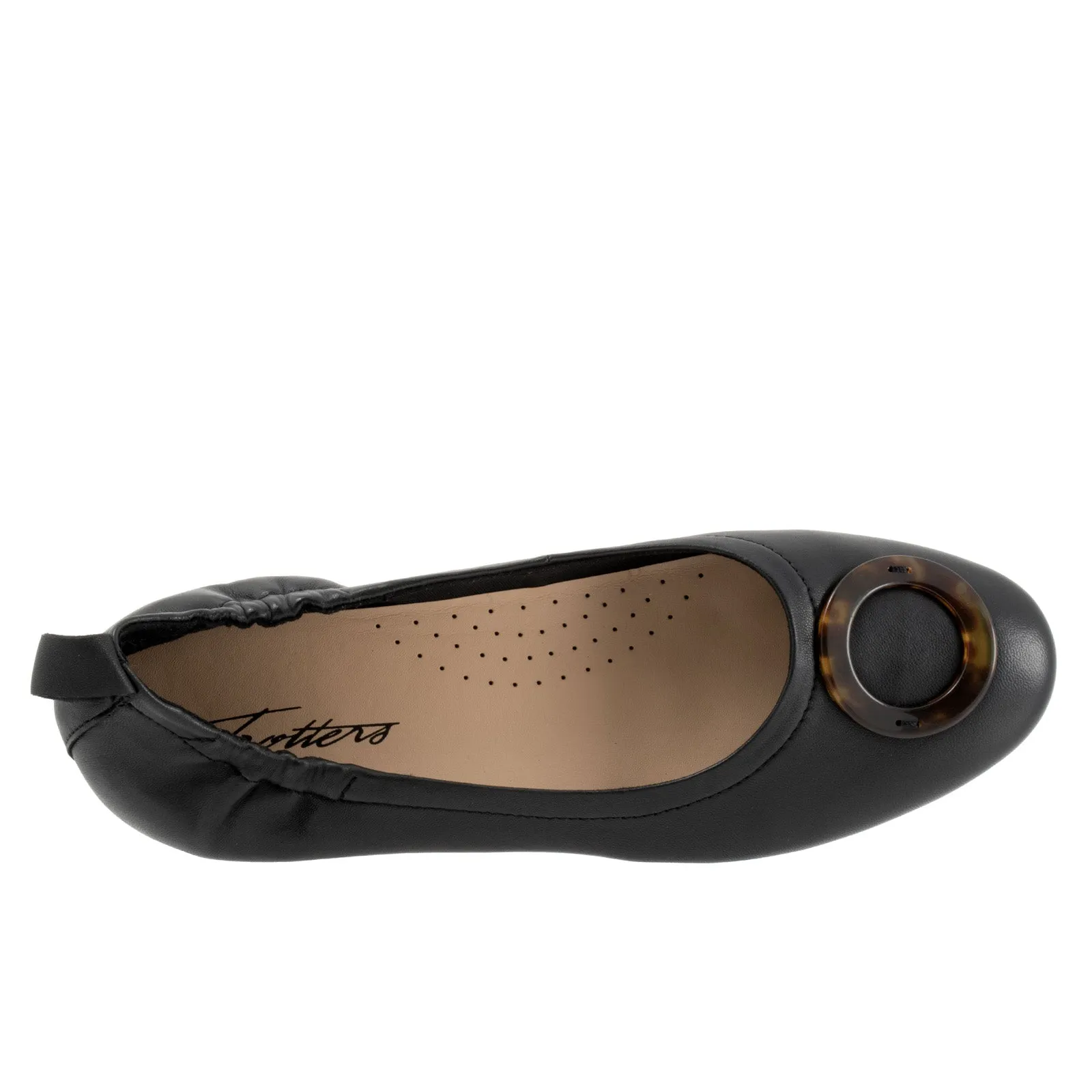 Trotters Gia Ornament T2324-001 Womens Black Wide Ballet Flats Shoes