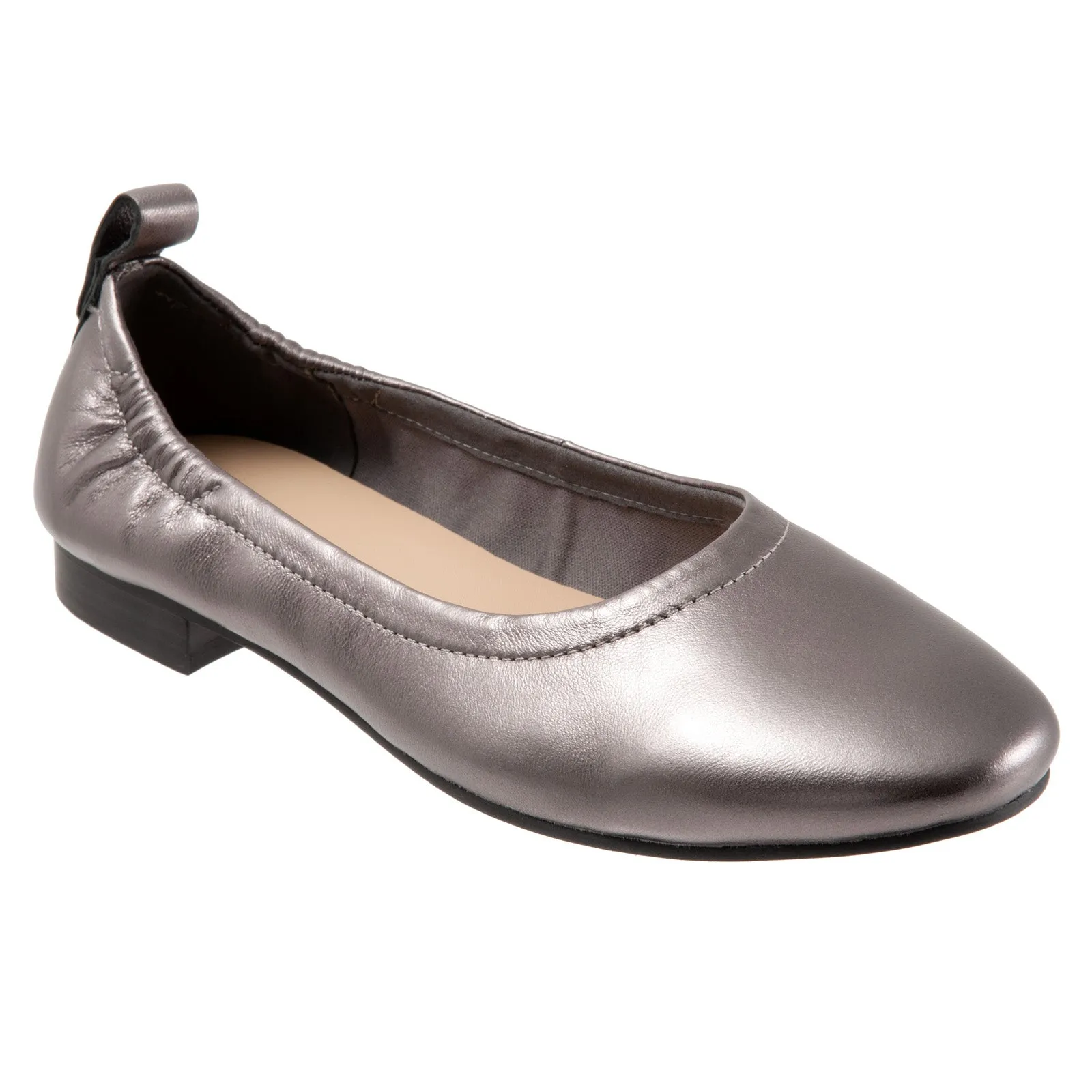 Trotters Gia T2252-033 Womens Gray Leather Slip On Ballet Flats Shoes