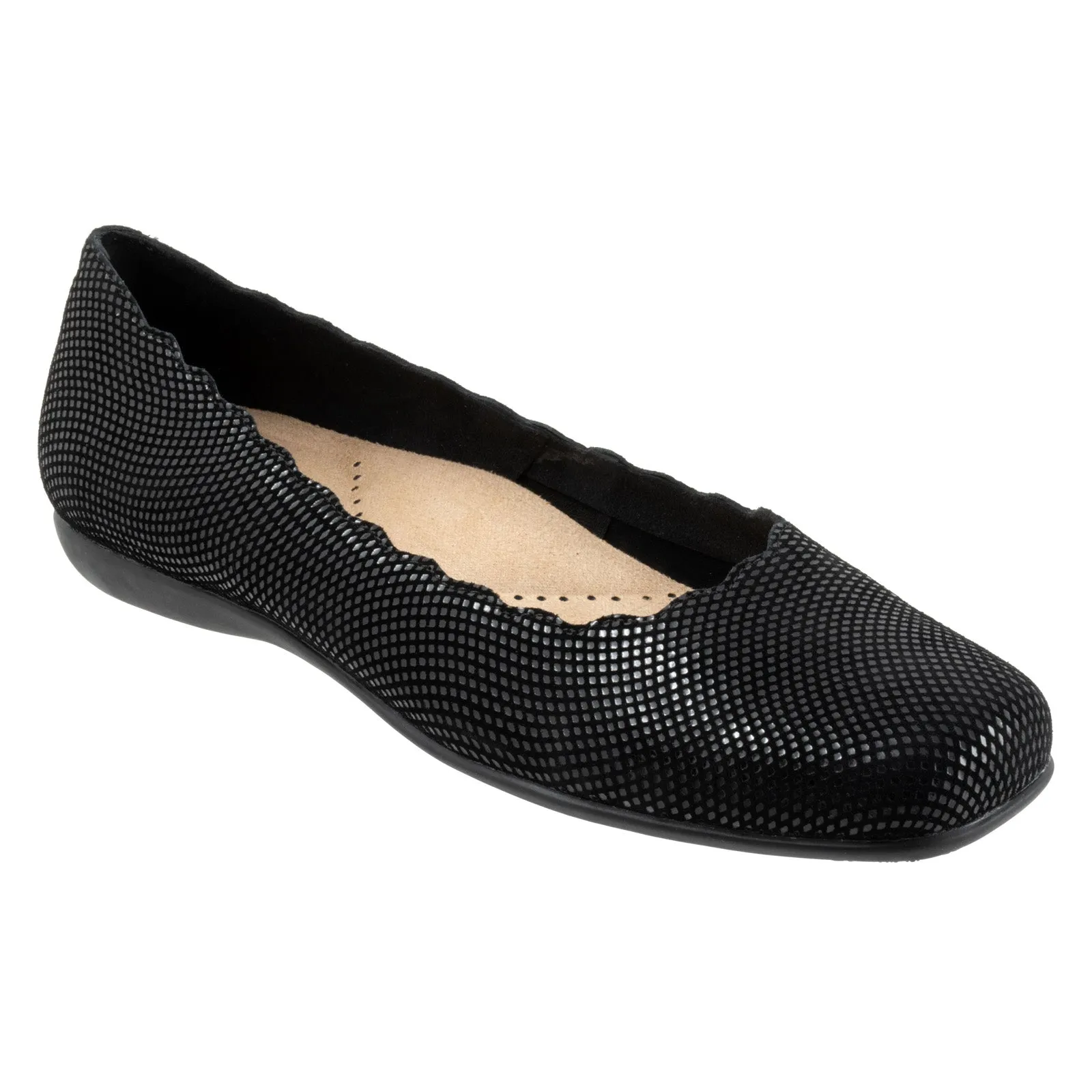 Trotters Sabine T2255-004 Womens Black Wide Leather Slip On Ballet Flats Shoes