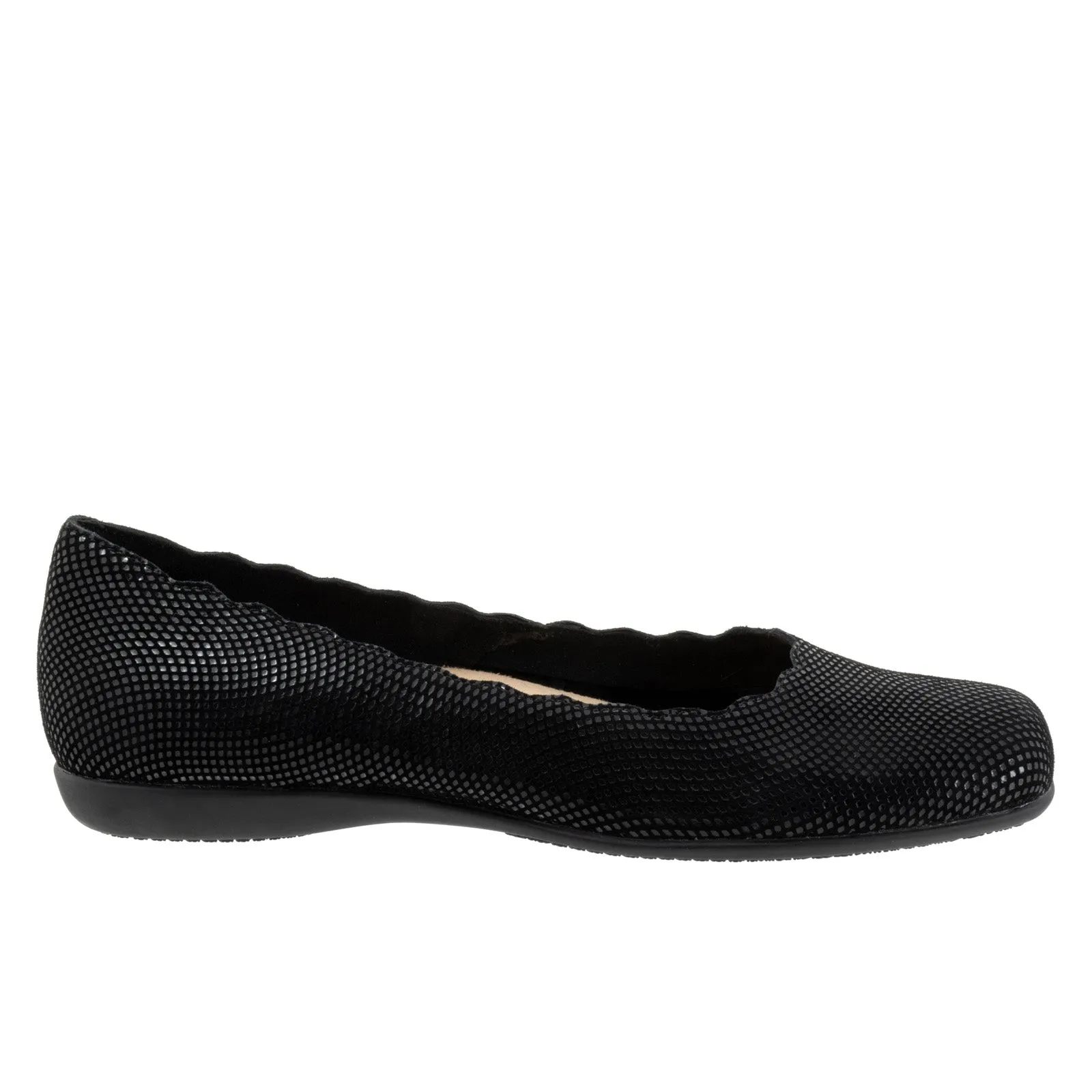 Trotters Sabine T2255-004 Womens Black Wide Leather Slip On Ballet Flats Shoes